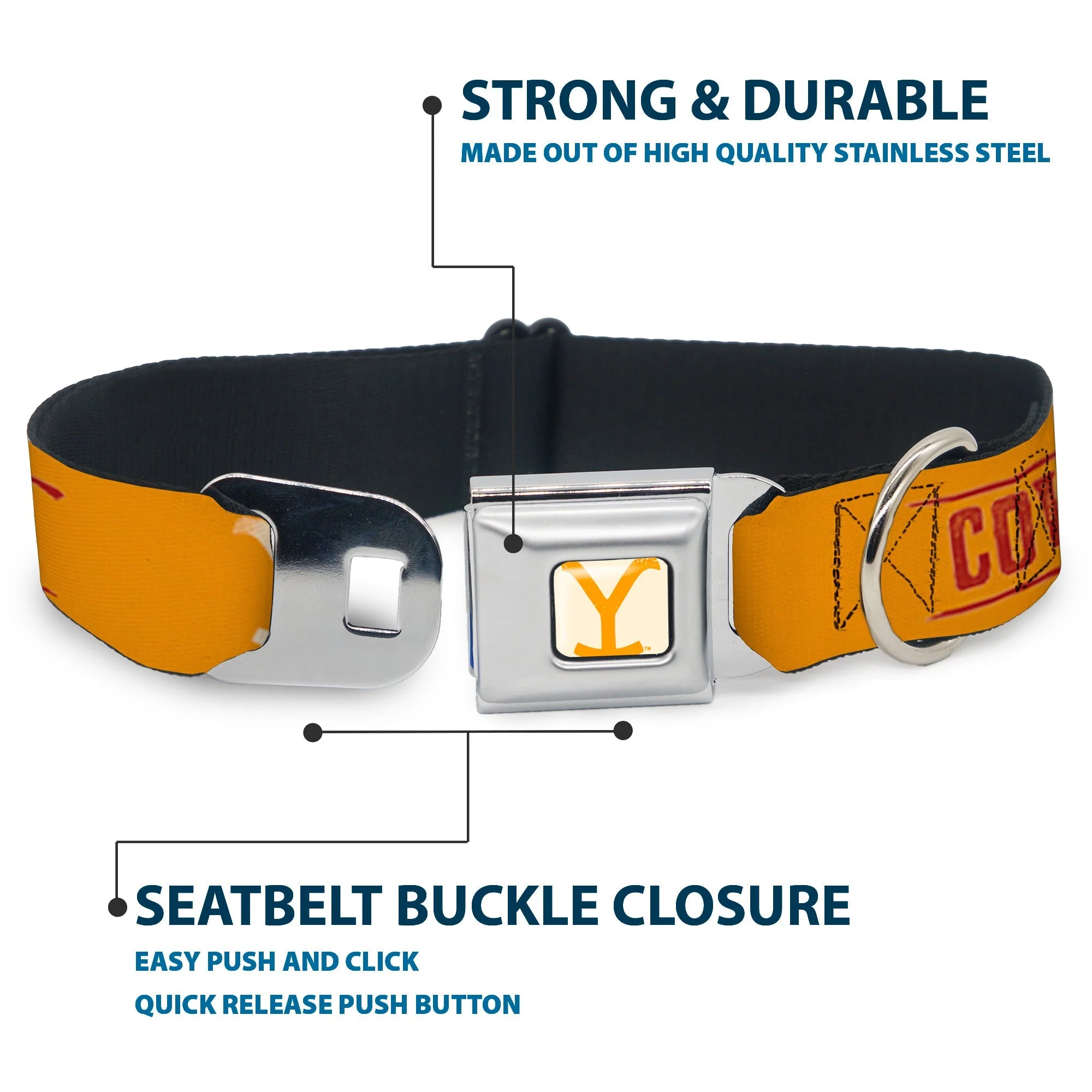 Yellowstone Y Logo Weathered Seatbelt Buckle Dog Collar - Image 4
