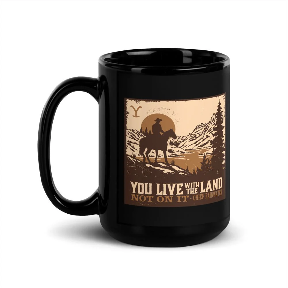 Yellowstone You Live With The Land Black Glossy Mug - Image 4